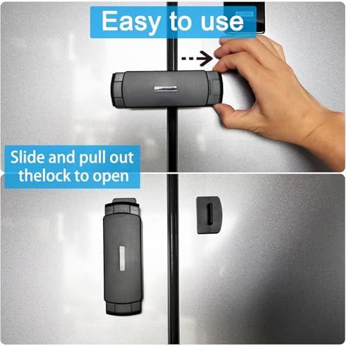 Side by side refrigerator safety lock adjustable width feature