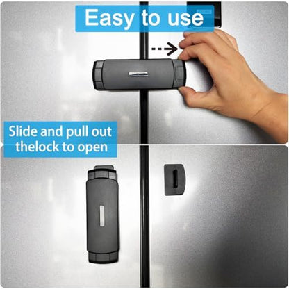 Side by side refrigerator safety lock adjustable width feature