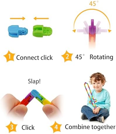 Close up view of the interlocking pivot links of the rainbow wacky track toy