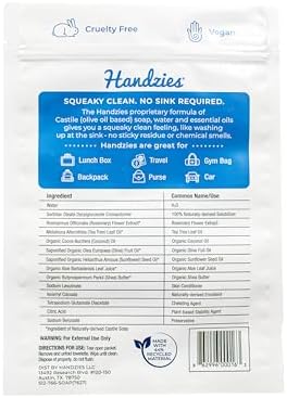 Individually wrapped Handzies Free and Clear hand wipes singles