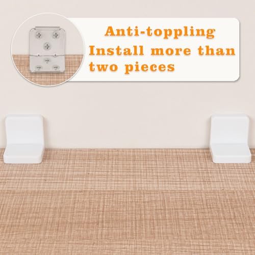 Babyproof furniture safety anchor kit installed behind a bedroom chest of drawers