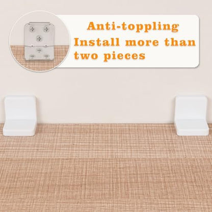 Babyproof furniture safety anchor kit installed behind a bedroom chest of drawers