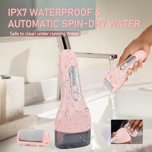 Pink electric pedicure tool showing battery percentage on digital screen