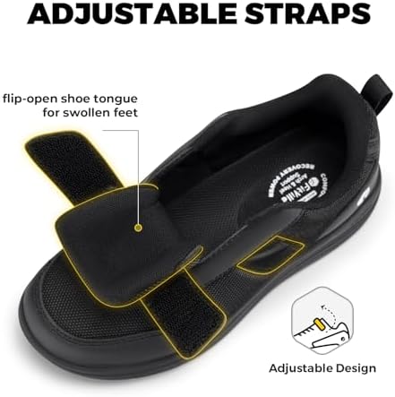 FitVille StrapEase black diabetic sneakers with Velcro closure side view
