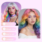 Demonstration of washing out the temporary fluorescent hair color with standard shampoo