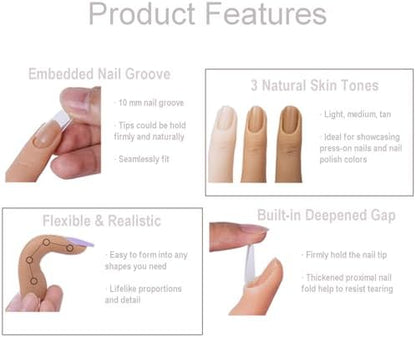 Close up view of Naughtology practice finger with nail tip inserted
