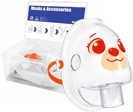 Two kids size fire dog printed nebulizer masks side by side