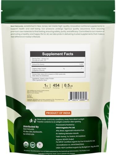 Finely ground chemical-free Indigofera tinctoria powder from Best Naturals imported from USA.