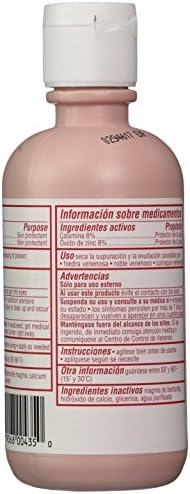 Pink calamine lotion bottle showing active ingredients zinc oxide