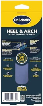 Blue 3/4 length Dr. Scholl's shoe inserts showing the contoured arch support and heel cup.