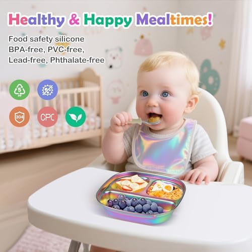 Three compartment stainless steel toddler food tray