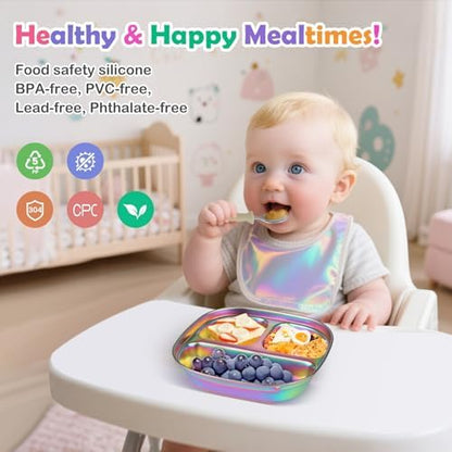 Three compartment stainless steel toddler food tray