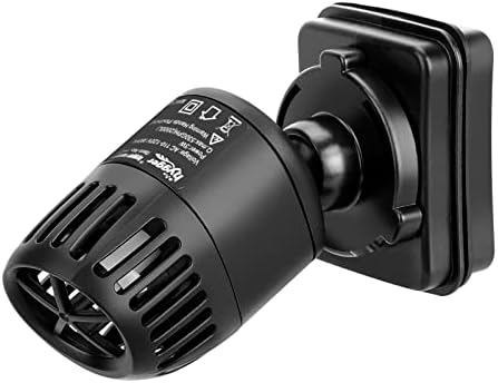 Submersible aquarium wave pump attached to fish tank glass with magnetic mount