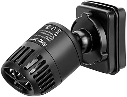 Submersible aquarium wave pump attached to fish tank glass with magnetic mount