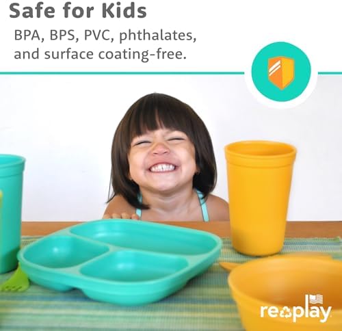 Close up of Re Play true blue toddler plate compartments