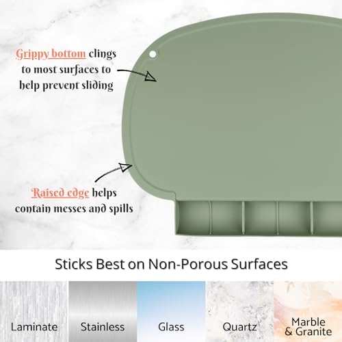 Top down perspective of a spill proof silicone children table mat on a clean surface.