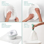 Frida Baby disposable potty bags being placed over a toddler potty chair bowl