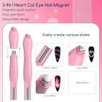 Professional nail technician using cat eye magnet tool