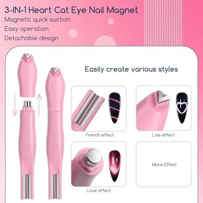 Professional nail technician using cat eye magnet tool