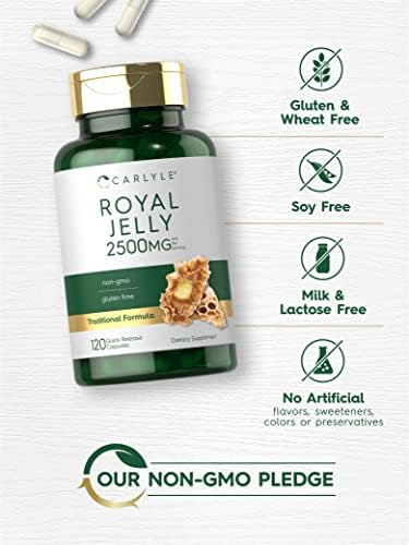 Carlyle royal jelly 2500mg capsules macro view showing quick release texture
