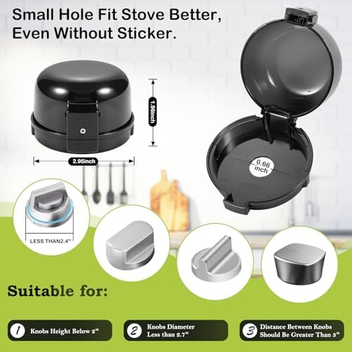 Stove knob safety covers measuring guide for diameter
