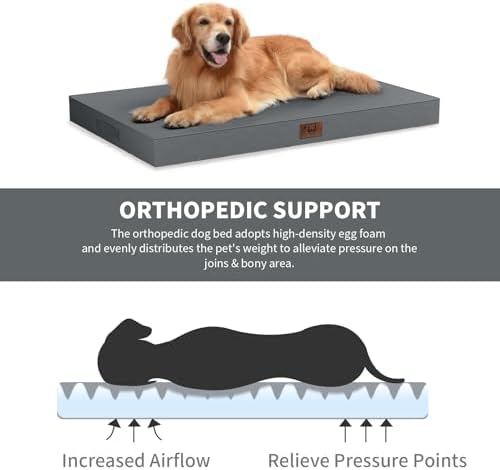 Outdoor Orthopedic Dog Bed, Waterproof Dog Bed for Large Dogs 36x27 Inch, Egg Crate Foam Pet Mat with Washable Removable Oxford Cooling Cover, Grey - Image 4