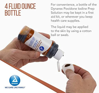 Dynarex Povidone Iodine bottle next to a sterile medical gauze