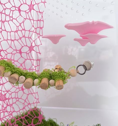 Jumping Spider Hide Habitat Accessories, Magnetic Mushroom Shelf & Moss Ribbon Web, Climbing and Feeding Platforms for Jumping Spiders, Mantises, Tarantulas, Invertebrates, 3-Pack (Pink) - Image 3
