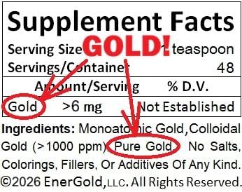 Energold Monoatomic Gold Ormus eight fluid ounces bottle label