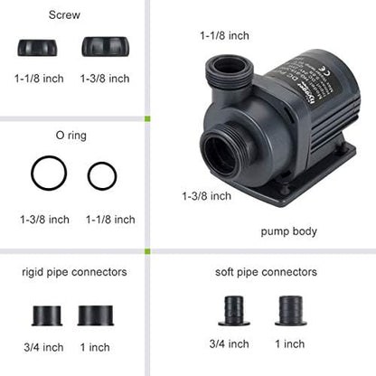 Hygger water pump internal schematic illustrating the durable ceramic magnetic drive and safety auto-shutoff sensor.