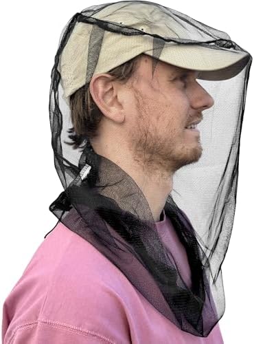 Universal Backpackers mosquito net worn over a sun hat