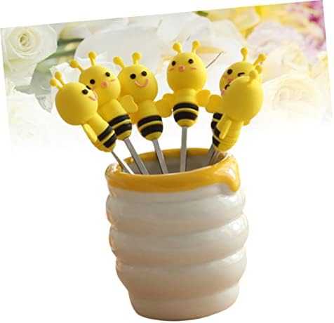 Bestoyard 7 piece fruit fork set displayed on a wooden table