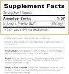 Integrative Therapeutics NAC back label supplement facts and ingredients