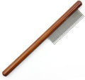 PrimePets wooden handle stainless steel flea comb front view
