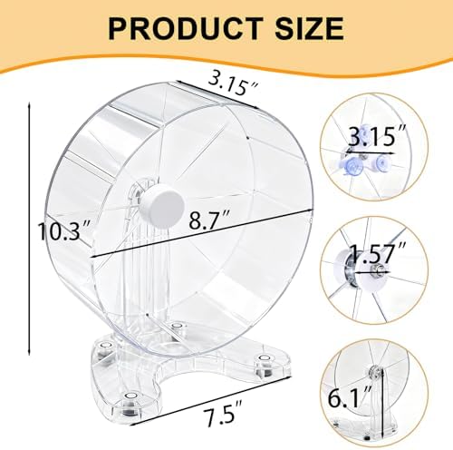 Clear plastic quiet gerbil wheel with independent freestanding metal base setup