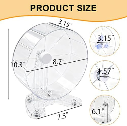 Clear plastic quiet gerbil wheel with independent freestanding metal base setup