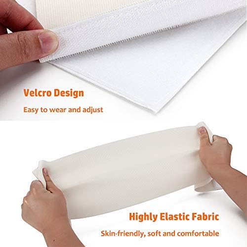 Close up view of the breathable elastic cotton fabric and hook and loop closure on the abdominal binder