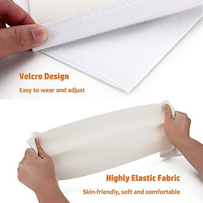 Close up view of the breathable elastic cotton fabric and hook and loop closure on the abdominal binder