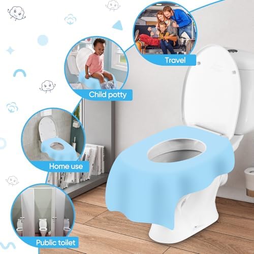Underside of the waterproof travel toilet liner highlighting the four secure non slip adhesive stickers.