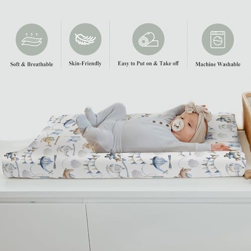 Folded watercolor airplane changing pad cover for baby boys and girls