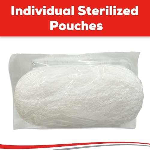 Thick six layer cushioning properties shown on an unrolled piece of pure cotton bandage