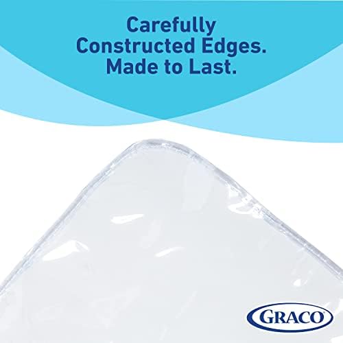 A toddler dropping snacks onto the clear washable graco floor mat during weaning