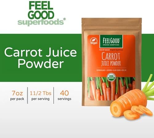 Back label of FeelGood vegetable supplement detailing nutritional facts and vitamin A contents.