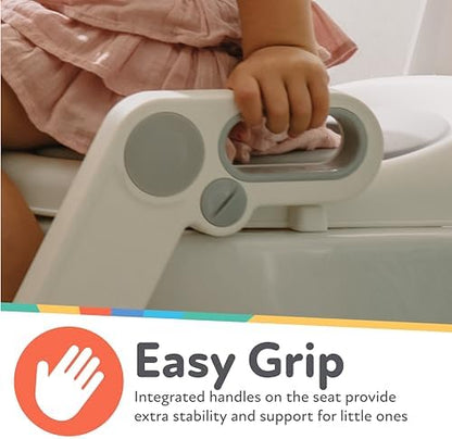 Close-up of the non-slip grips and easy-grip handles on the Nuby toddler potty seat for enhanced safety