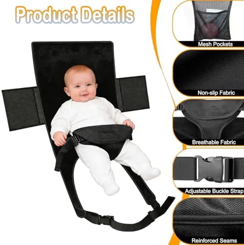 VANDOULUM portable toddler seat extender showing the side storage pocket filled with baby toys