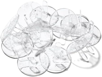 Close up of clear plastic child safety outlet plug