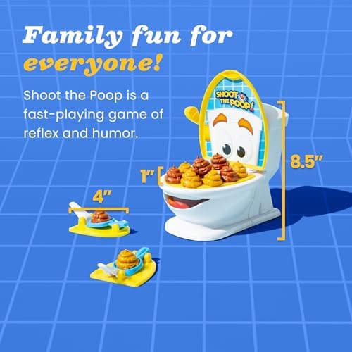 Twelve individual soft plastic toy poop projectiles included in the family game set.