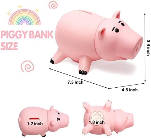 HOTFUN pink piggy bank being handled by a child to show its durable material.