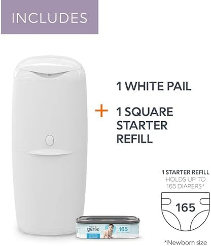 Diaper Genie Compact Pail white finish side profile