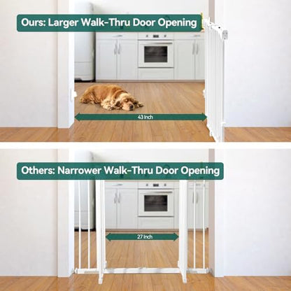 Close-up of the one-handed operation handle mechanism on the white Babelio pet gate.